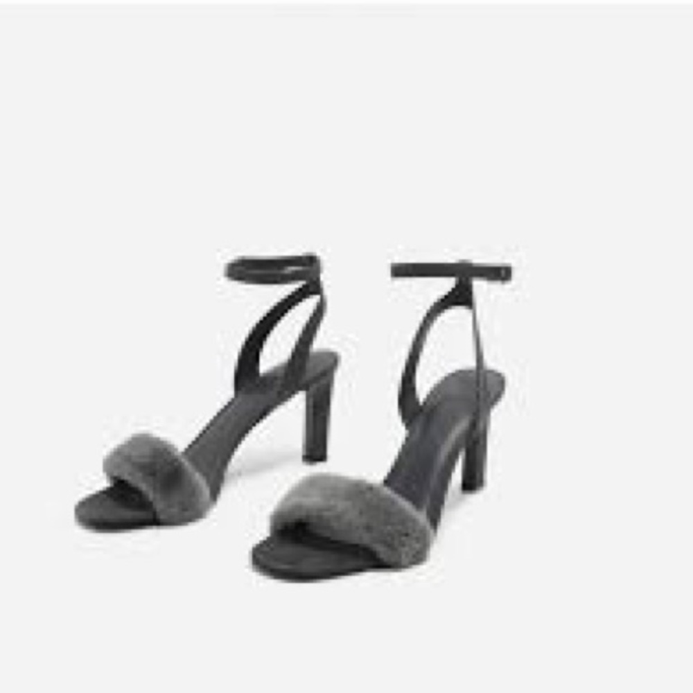 Grey Furry Heeled Sandals